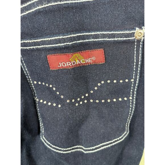 Jordache Women's 27 Blue Dark Wash Studded Rhinestone Stretch Pants Denim Jeans - Picture 5 of 14